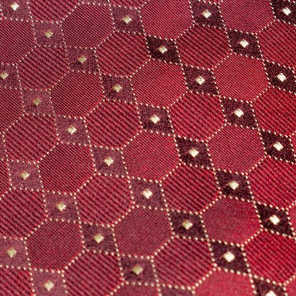 Ike Behar Burgundy White Geometric 100% Silk Men's Designer Tie - Picture 5 of 5